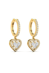 Round & Heart Illusion Cut Halo Diamond Yellow Gold Hoop Earring